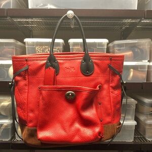 Coach Red and Brown Leather Tote Bag
